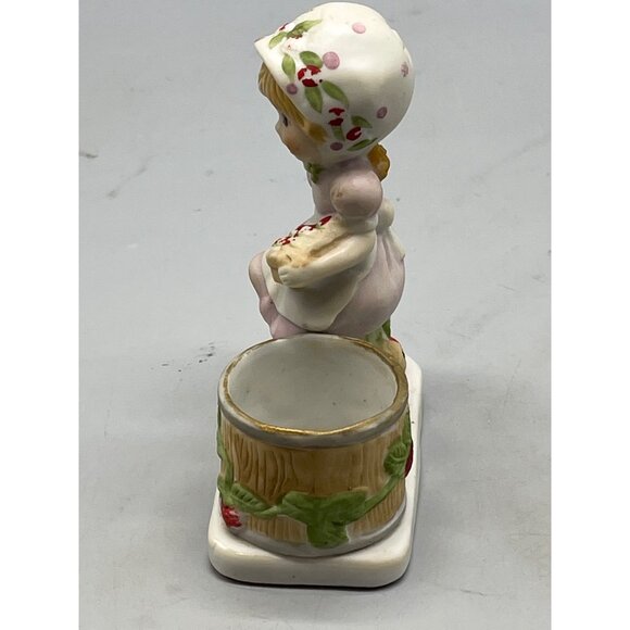 Strawberry Patches figurine tea candle holder hand painted porcelain basket READ - Picture 3 of 7